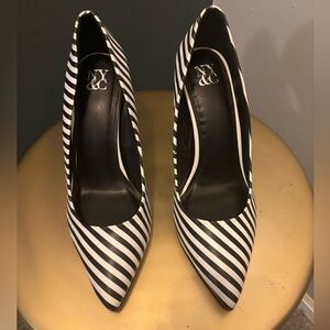 New York & Company Black and White Striped Heels